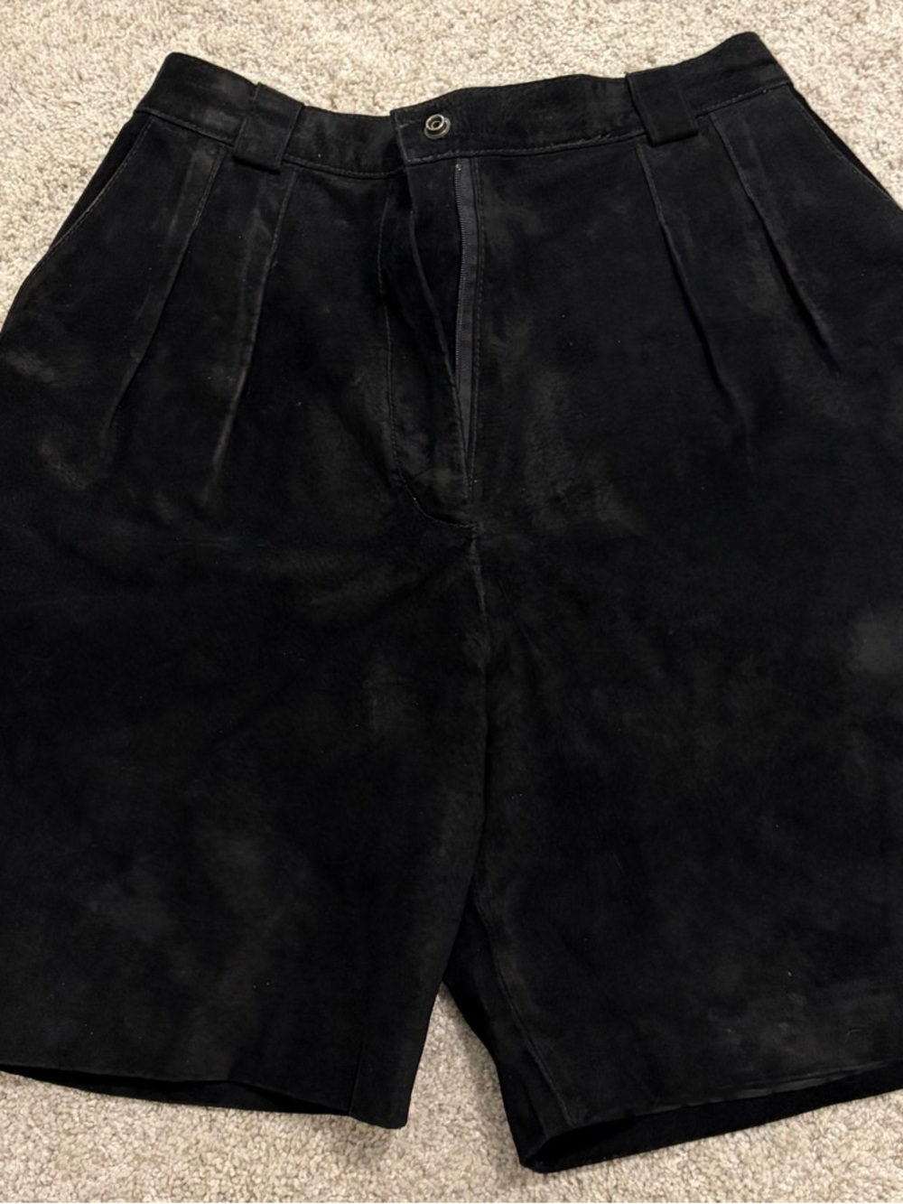 Brandon Thomas Black Suede Pleated Shorts